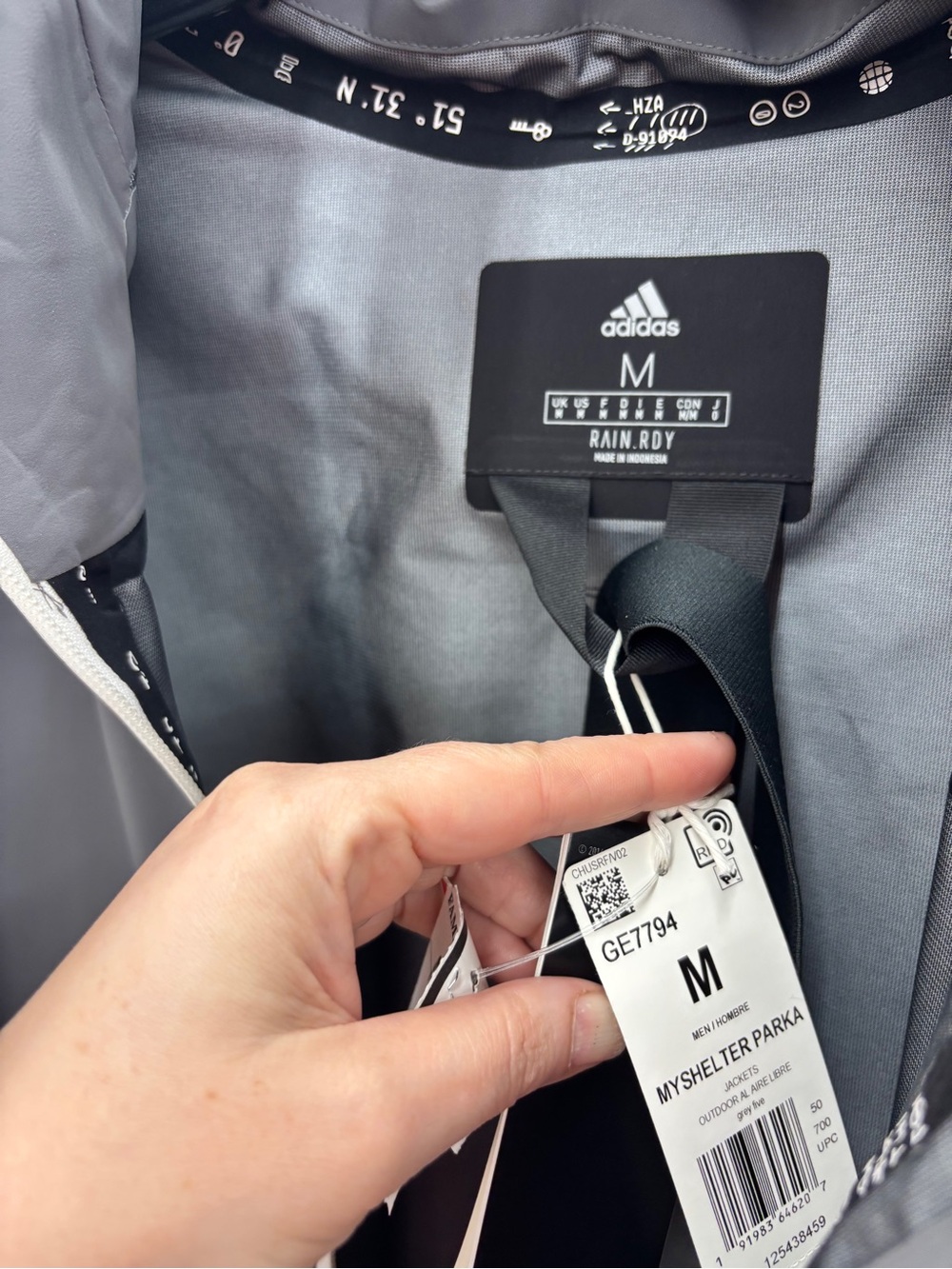 Adidas Gray MyShelter Parka Waterproof Hooded Raincoat NWT medium - Picture 8 of 10